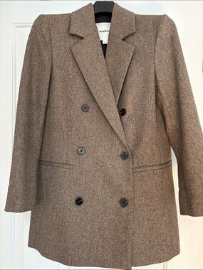 Brown Wool Blend Double-Breasted Blazer Coat Soaked in Luxury